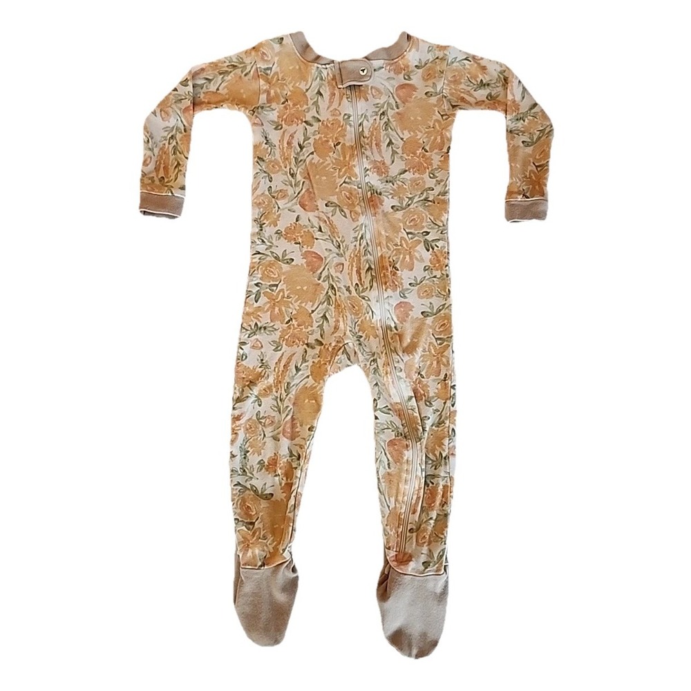 Burts Bees Toddler Girl Footed Sleeper 18M Non-Slip Pajamas Floral Orange PJs